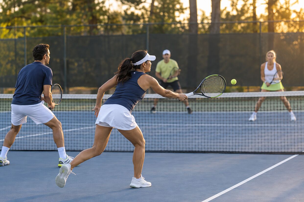 Doubles player poaching at the net